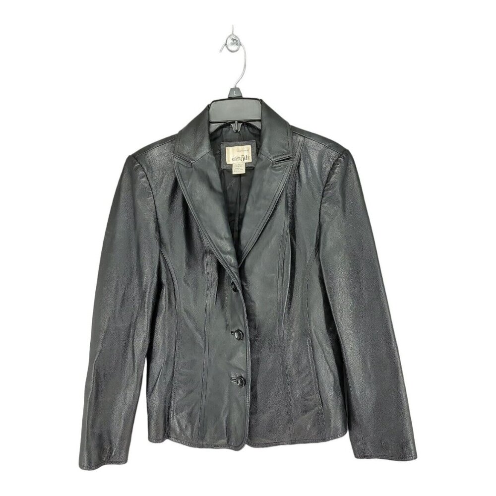 Vintage Leather Jacket Blazer Womens Black Small 90's